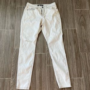 White Billabong Distressed Jeans with Tan Threading